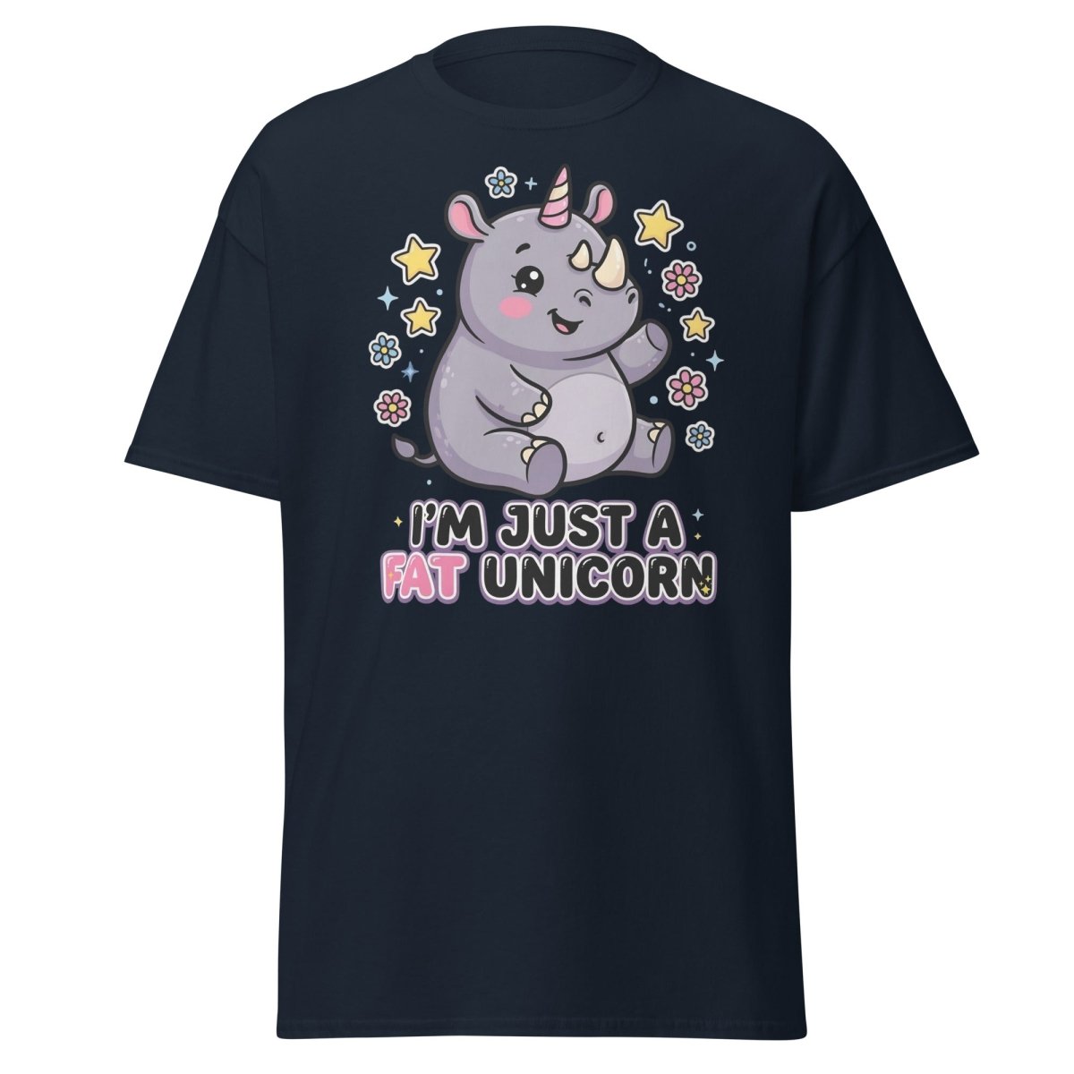 Fat Unicorn Rhino T-Shirt - Cute Funny Animal Tee - Navy - TeeRipple