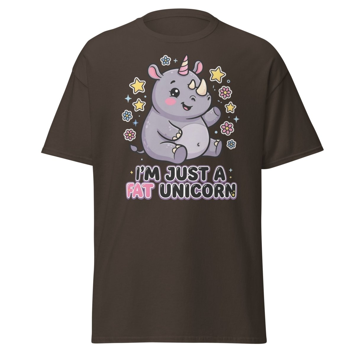 Fat Unicorn Rhino T-Shirt - Cute Funny Animal Tee - Dark Chocolate - TeeRipple