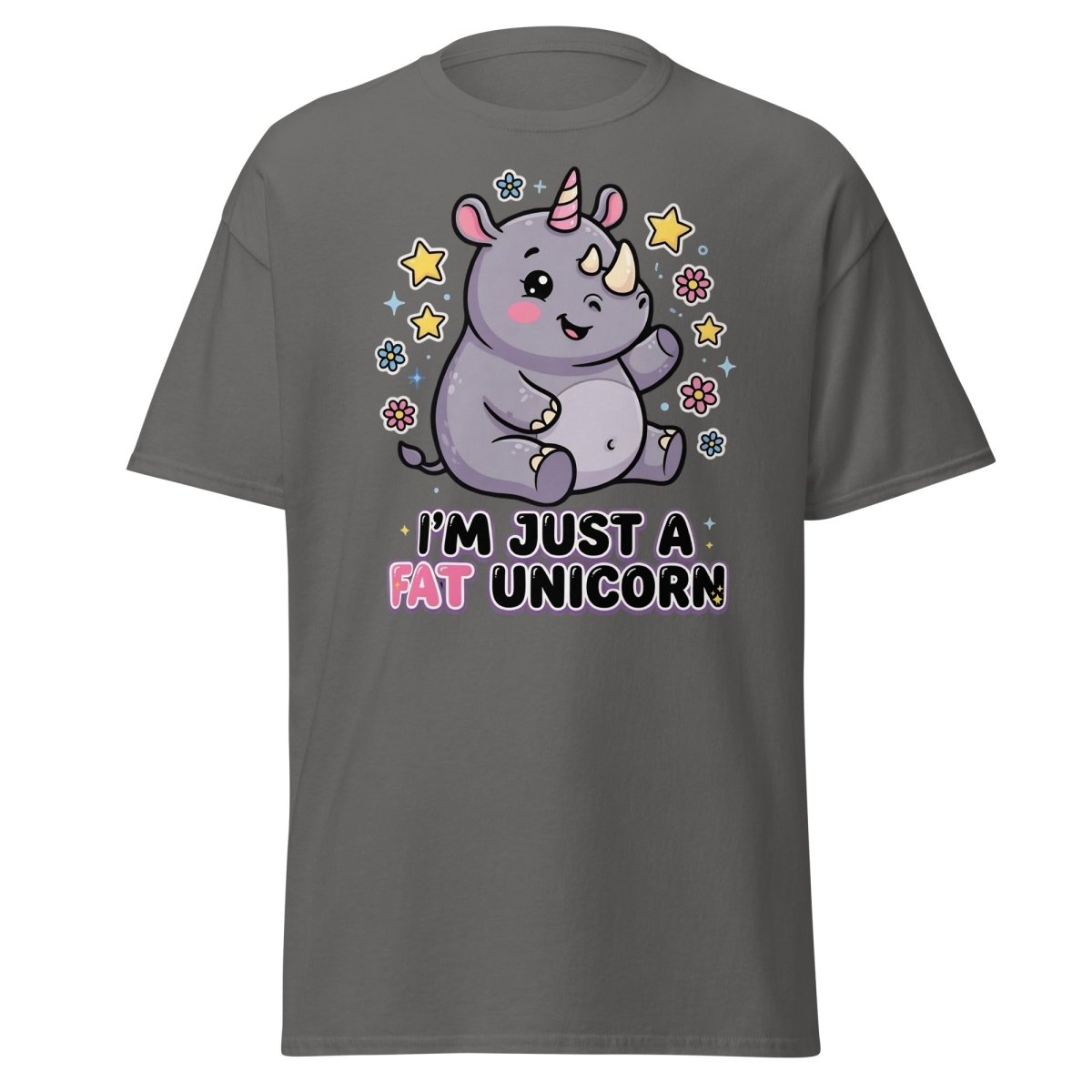Fat Unicorn Rhino T-Shirt - Cute Funny Animal Tee - Charcoal - TeeRipple