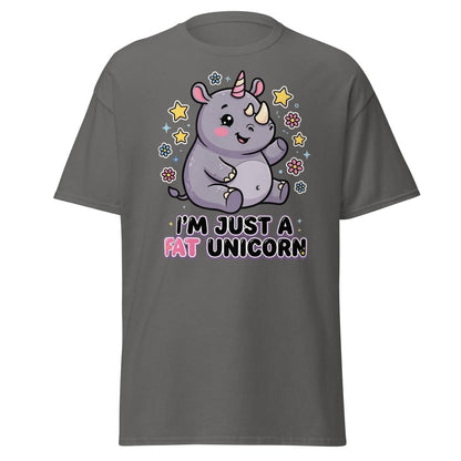 Fat Unicorn Rhino T-Shirt - Cute Funny Animal Tee - Charcoal - TeeRipple