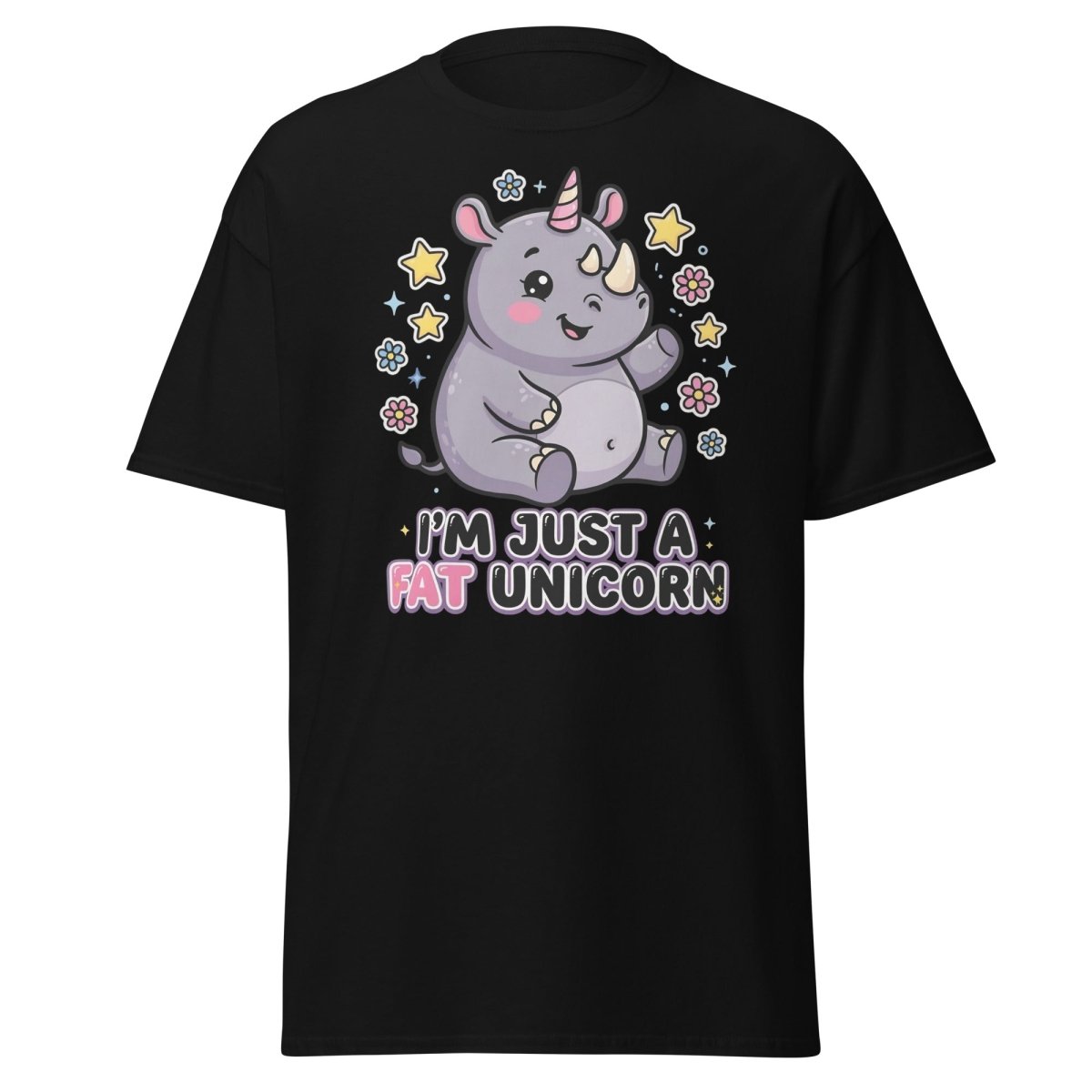 Fat Unicorn Rhino T-Shirt - Cute Funny Animal Tee - Black - TeeRipple