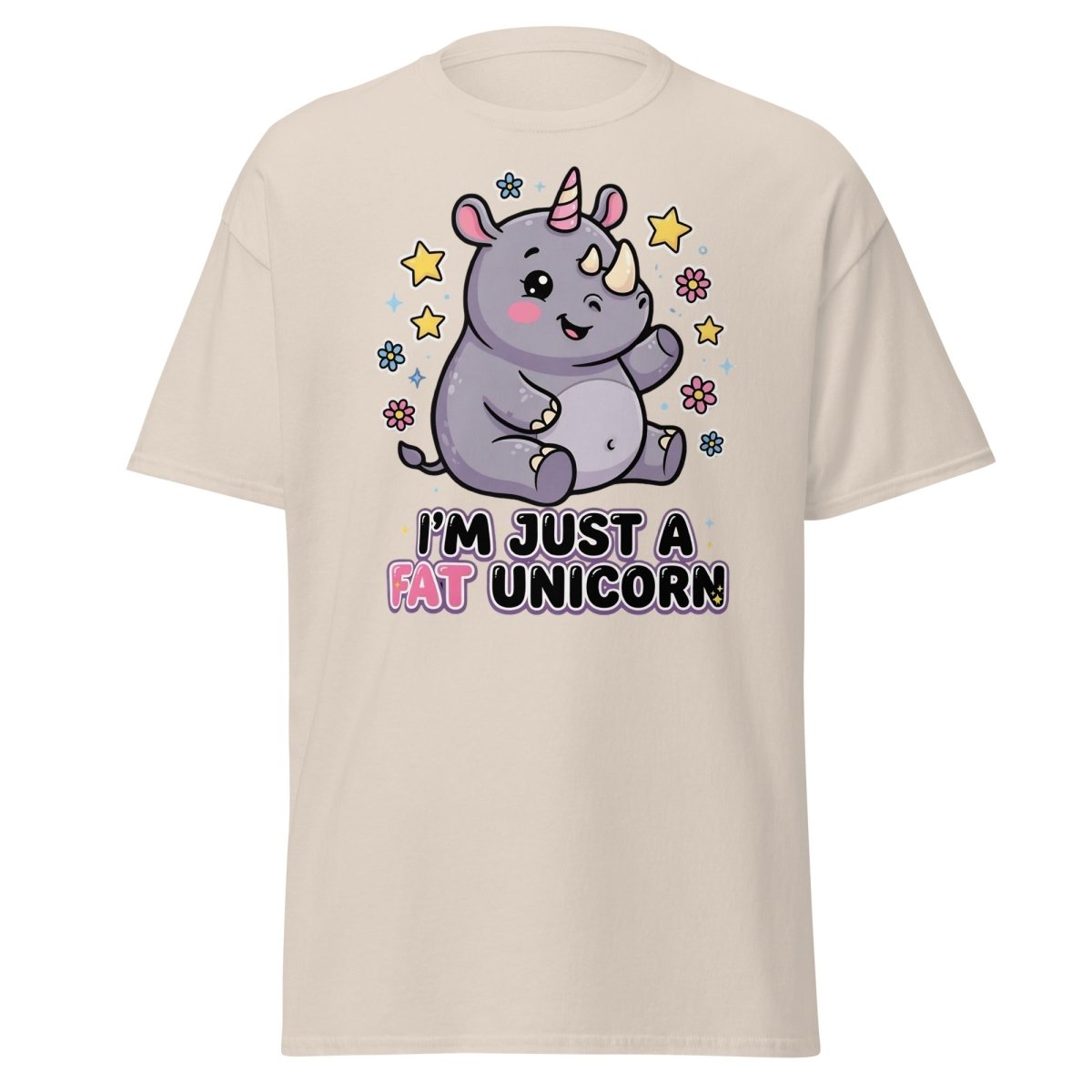 Fat Unicorn Rhino T-Shirt - Cute Funny Animal Tee - Natural - TeeRipple