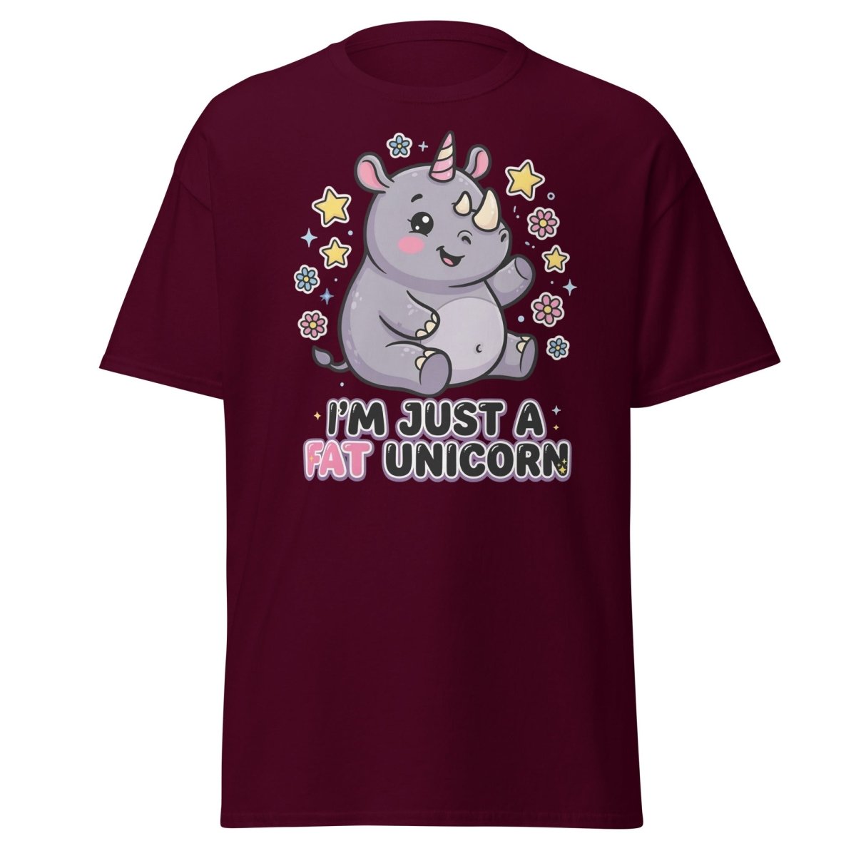 Fat Unicorn Rhino T-Shirt - Cute Funny Animal Tee - Maroon - TeeRipple