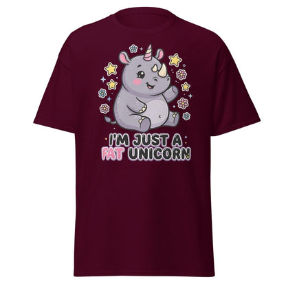 Fat Unicorn Rhino T-Shirt - Cute Funny Animal Tee - Maroon - TeeRipple