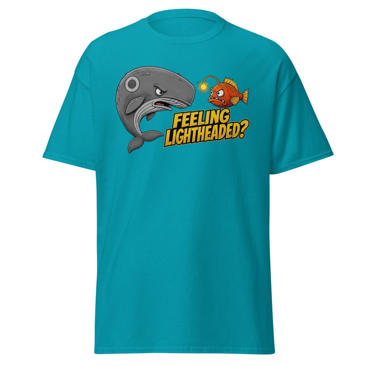 Feeling Lightheaded? Grumpy Whale & Anglerfish T-Shirt - Tropical Blue - TeeRipple