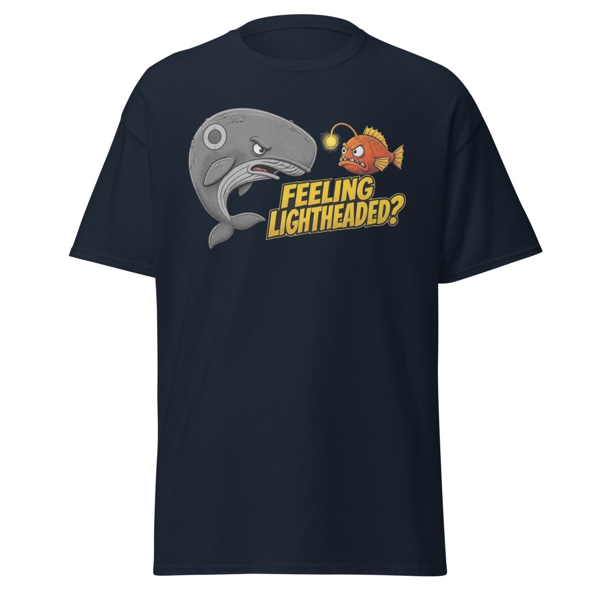Feeling Lightheaded? Grumpy Whale & Anglerfish T-Shirt - Navy - TeeRipple