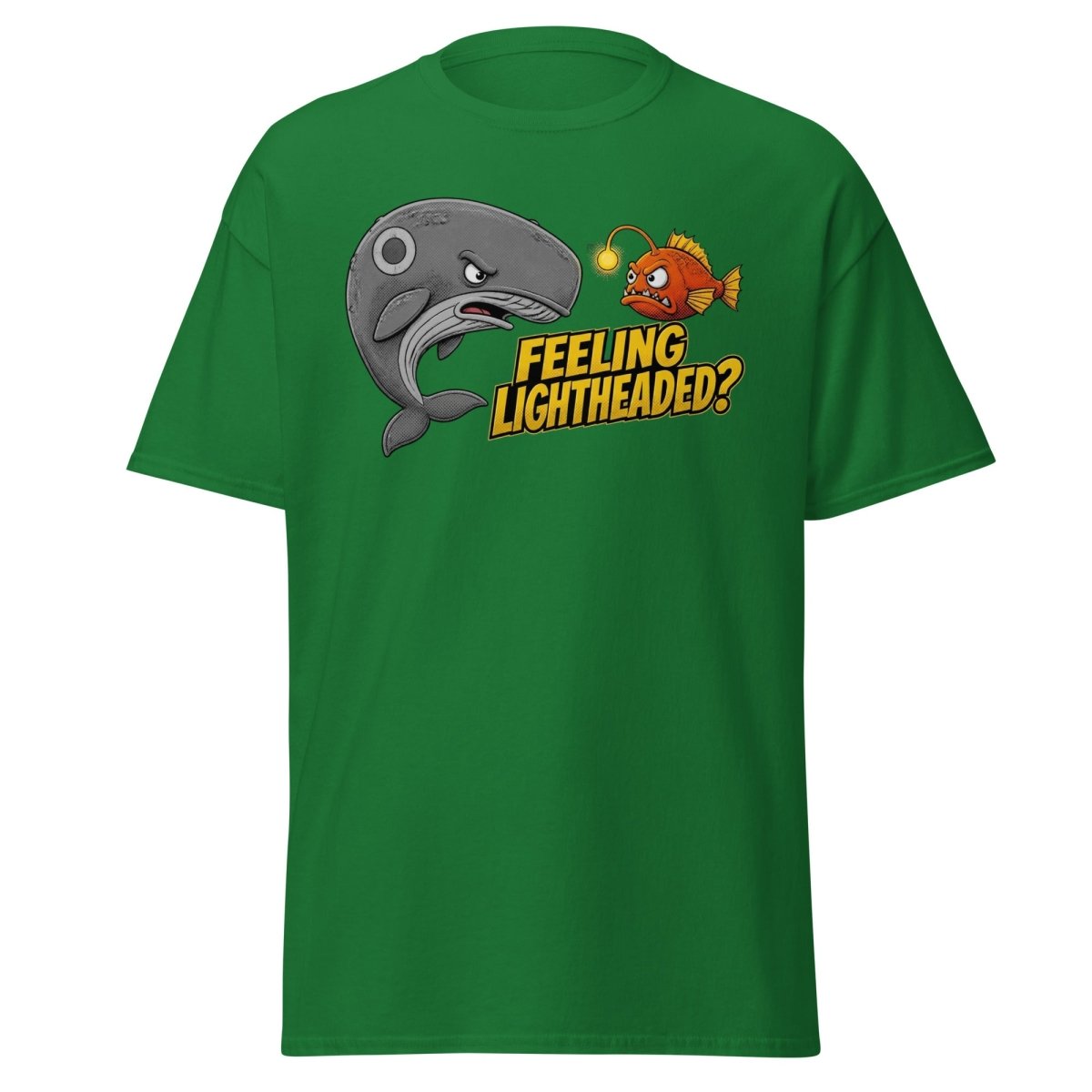 Feeling Lightheaded? Grumpy Whale & Anglerfish T-Shirt - Turf Green - TeeRipple