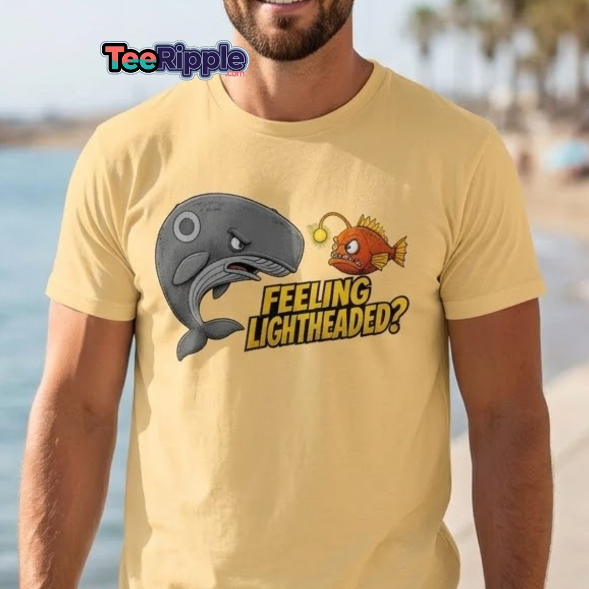 Feeling Lightheaded? Grumpy Whale & Anglerfish T-Shirt - Maroon - TeeRipple