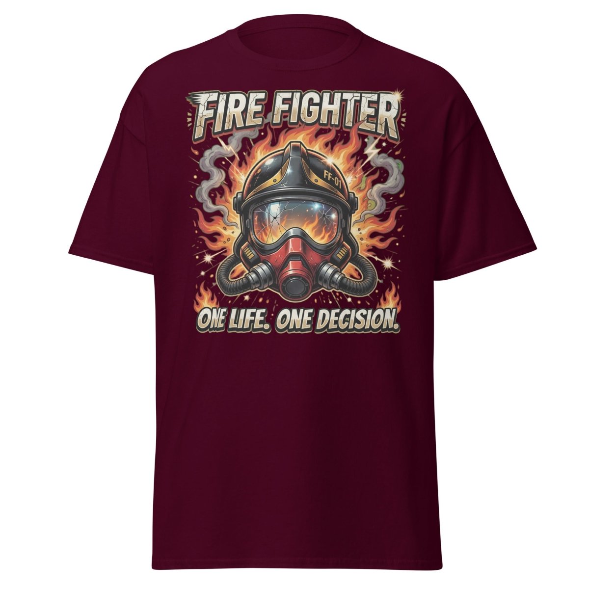 Firefighter One Life One Decision T-Shirt - Maroon - TeeRipple