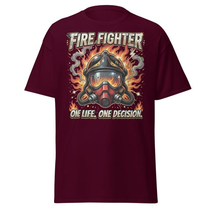 Firefighter One Life One Decision T-Shirt - Maroon - TeeRipple