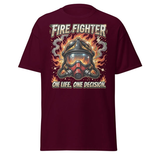 Firefighter One Life One Decision T-Shirt - Maroon - TeeRipple