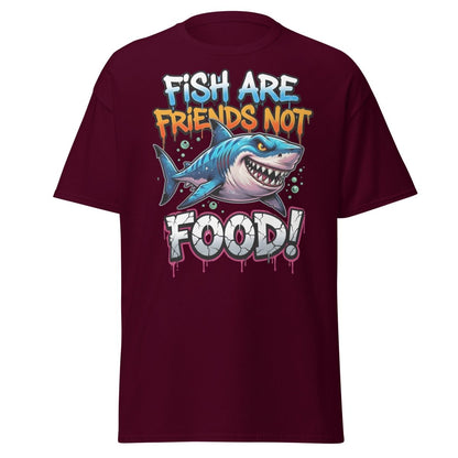 Fish Are Friends Not Food Shark T-Shirt - Maroon - TeeRipple
