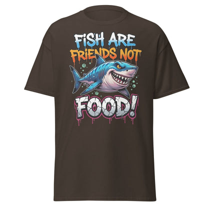 Fish Are Friends Not Food Shark T-Shirt - Dark Chocolate - TeeRipple