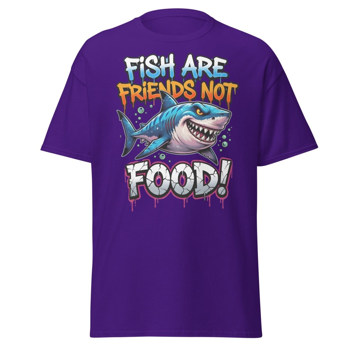 Fish Are Friends Not Food Shark T-Shirt - Purple - TeeRipple