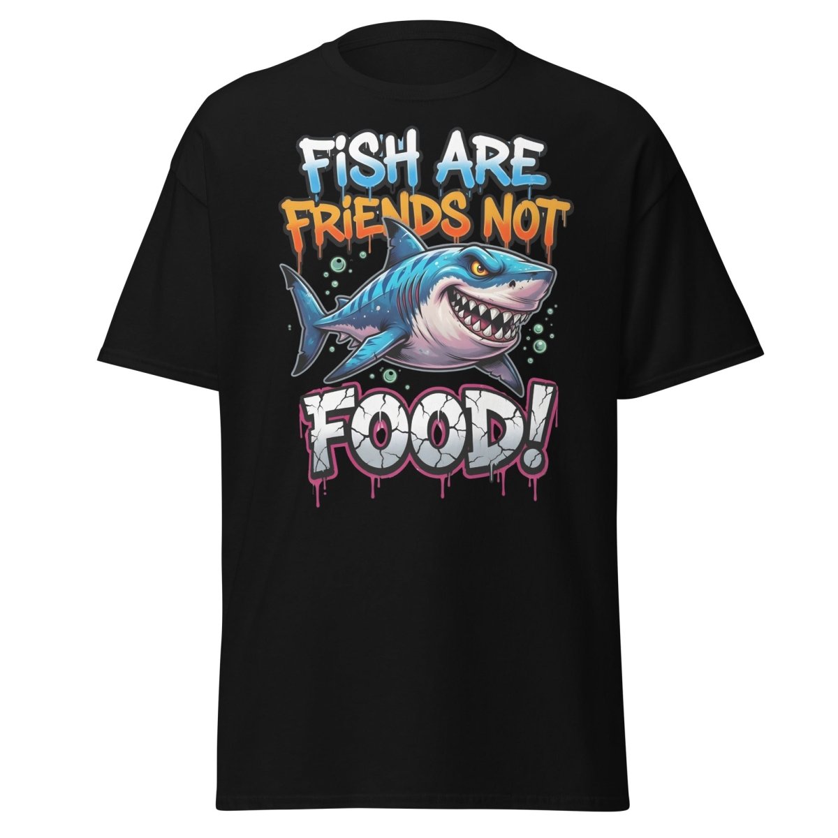 Fish Are Friends Not Food Shark T-Shirt - Black - TeeRipple