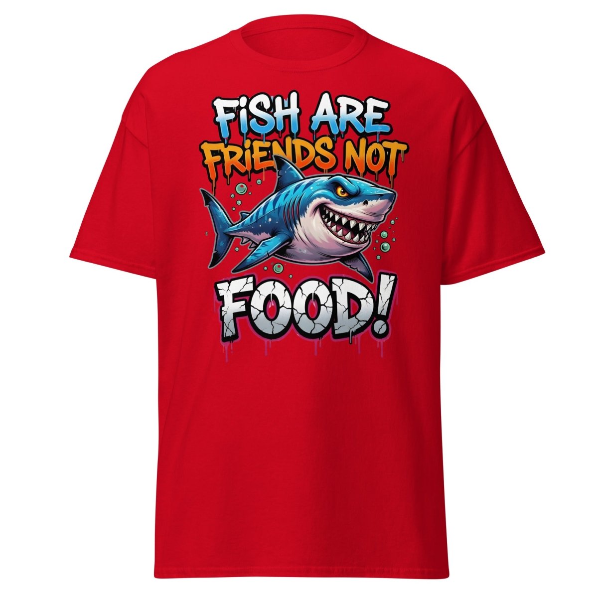 Fish Are Friends Not Food Shark T-Shirt - Red - TeeRipple