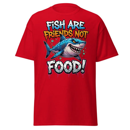 Fish Are Friends Not Food Shark T-Shirt - Red - TeeRipple