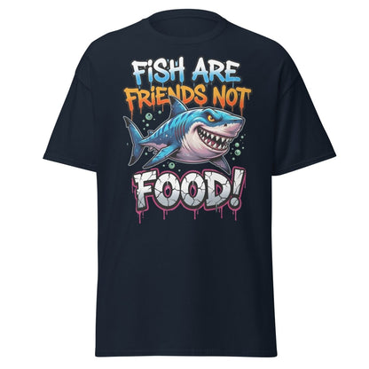 Fish Are Friends Not Food Shark T-Shirt - Navy - TeeRipple