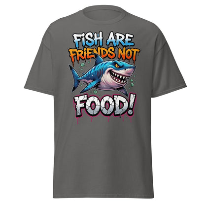 Fish Are Friends Not Food Shark T-Shirt - Charcoal - TeeRipple