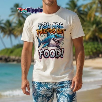 Fish Are Friends Not Food Shark T-Shirt - Maroon - TeeRipple