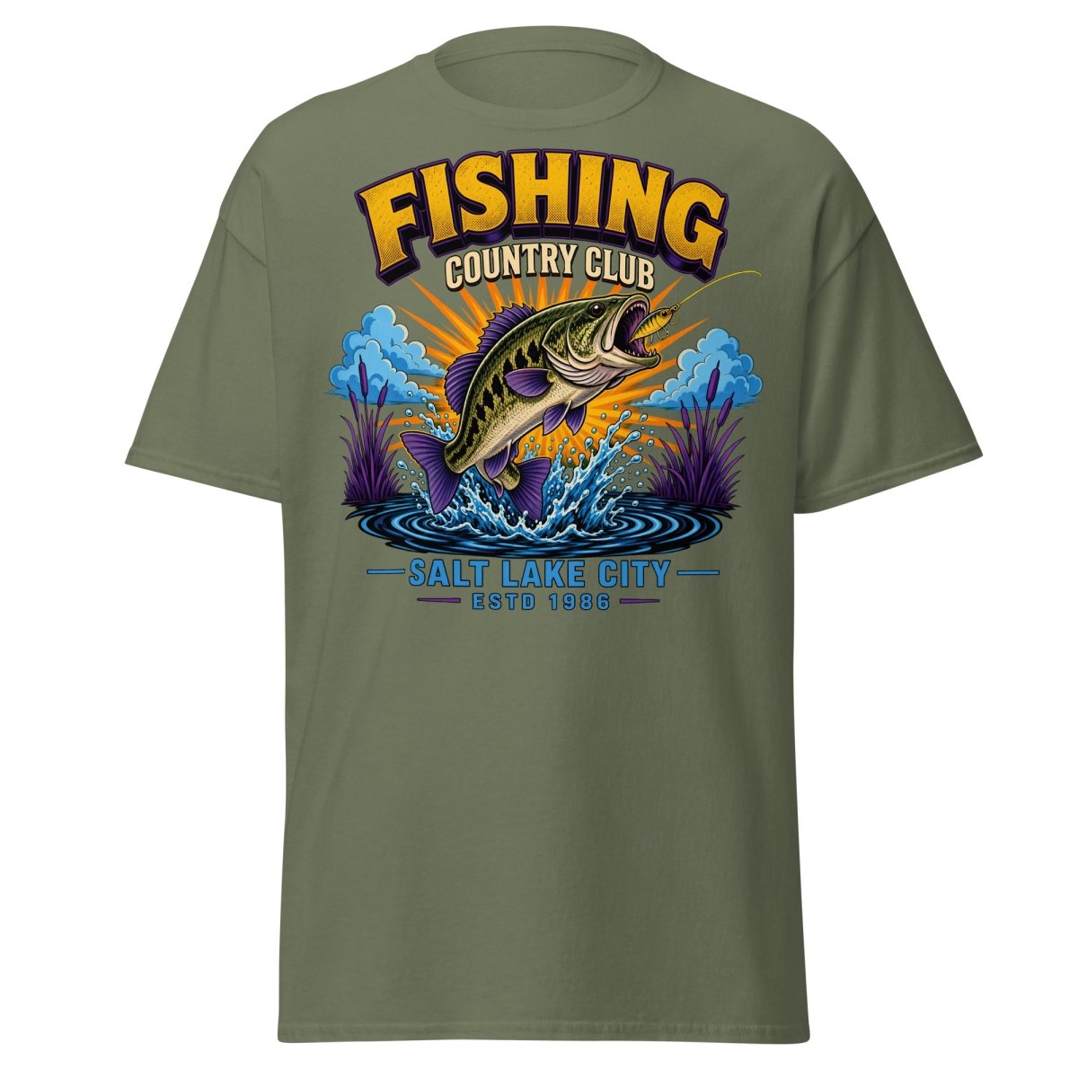 Fishing Country Club Bass Fish T-Shirt Salt Lake City - Military Green - TeeRipple
