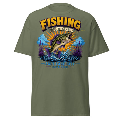 Fishing Country Club Bass Fish T-Shirt Salt Lake City - Military Green - TeeRipple