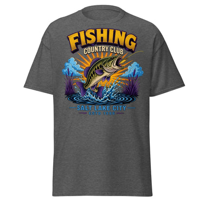 Fishing Country Club Bass Fish T-Shirt Salt Lake City - Dark Heather - TeeRipple