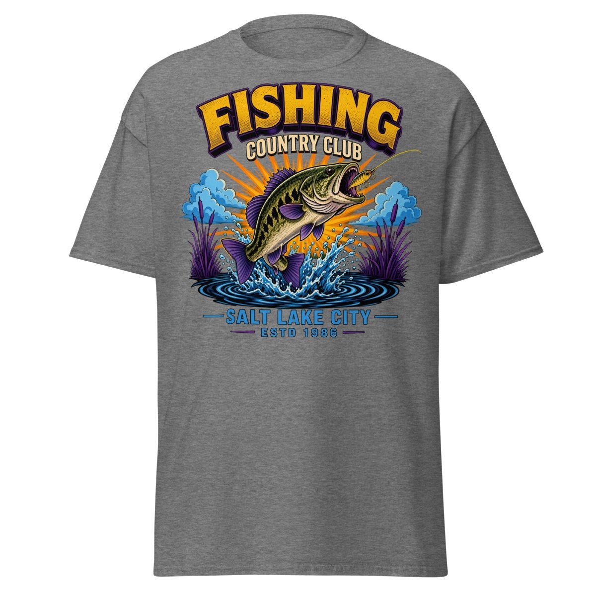 Fishing Country Club Bass Fish T-Shirt Salt Lake City - Graphite Heather - TeeRipple