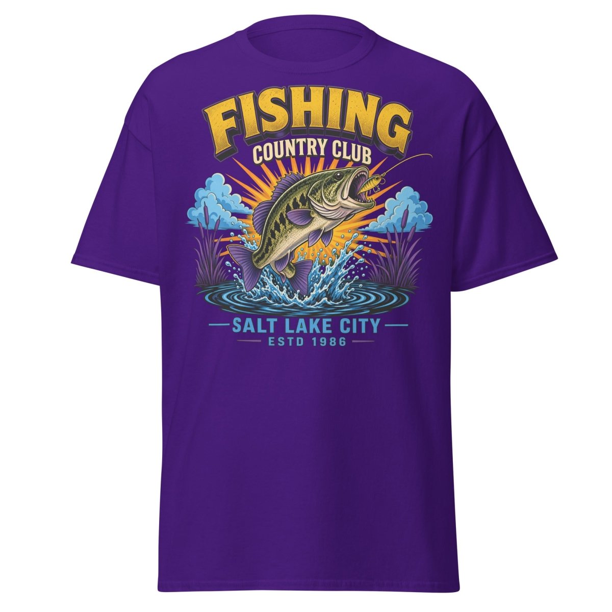 Fishing Country Club Bass Fish T-Shirt Salt Lake City - Purple - TeeRipple