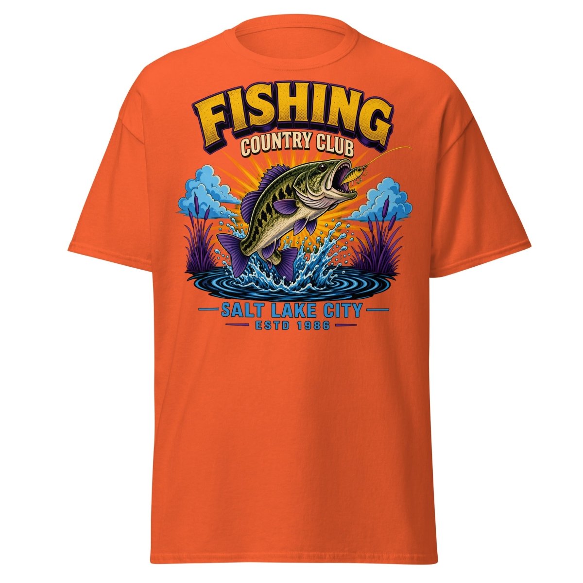 Fishing Country Club Bass Fish T-Shirt Salt Lake City - Orange - TeeRipple