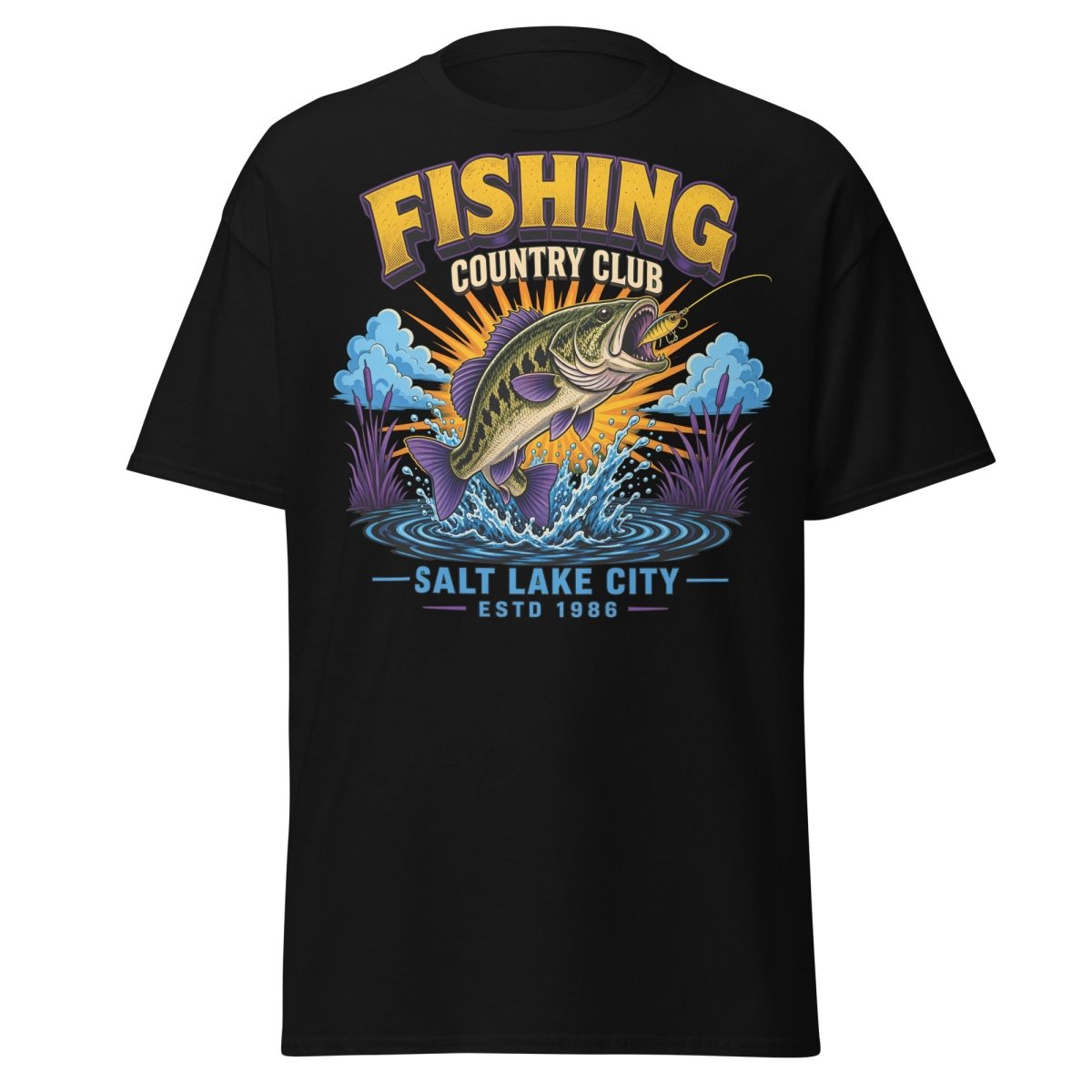 Fishing Country Club Bass Fish T-Shirt Salt Lake City - Black - TeeRipple