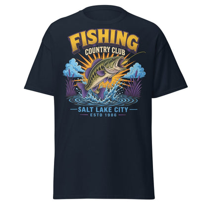 Fishing Country Club Bass Fish T-Shirt Salt Lake City - Navy - TeeRipple