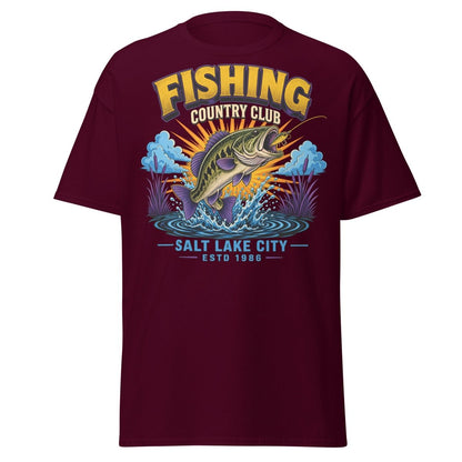 Fishing Country Club Bass Fish T-Shirt Salt Lake City - Maroon - TeeRipple