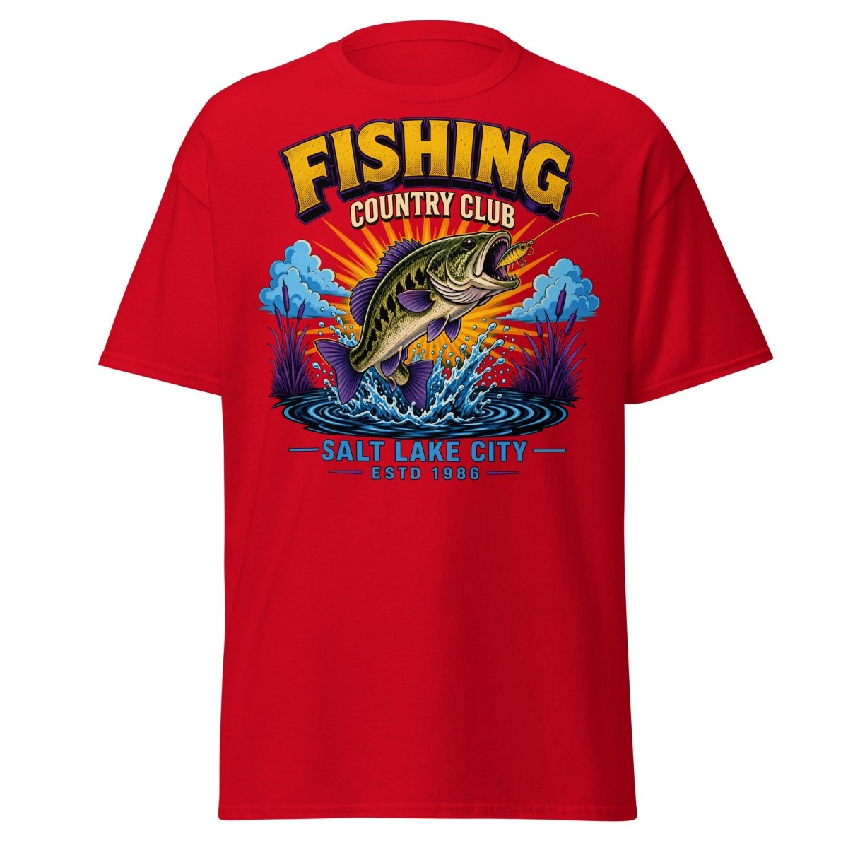 Fishing Country Club Bass Fish T-Shirt Salt Lake City - Red - TeeRipple