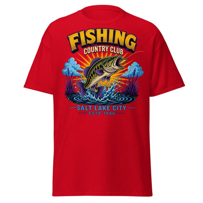 Fishing Country Club Bass Fish T-Shirt Salt Lake City - Red - TeeRipple
