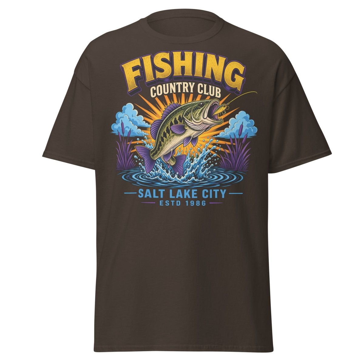Fishing Country Club Bass Fish T-Shirt Salt Lake City - Dark Chocolate - TeeRipple