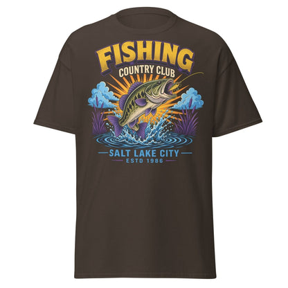 Fishing Country Club Bass Fish T-Shirt Salt Lake City - Dark Chocolate - TeeRipple