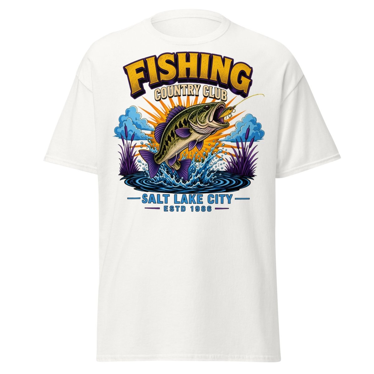 Fishing Country Club Bass Fish T-Shirt Salt Lake City - White - TeeRipple
