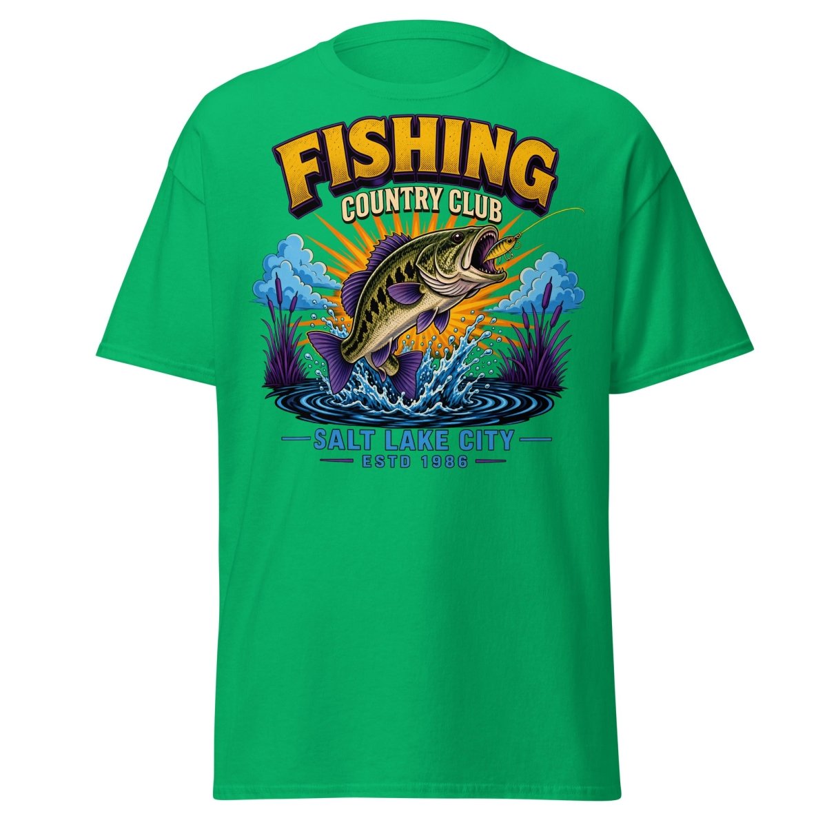 Fishing Country Club Bass Fish T-Shirt Salt Lake City - Irish Green - TeeRipple