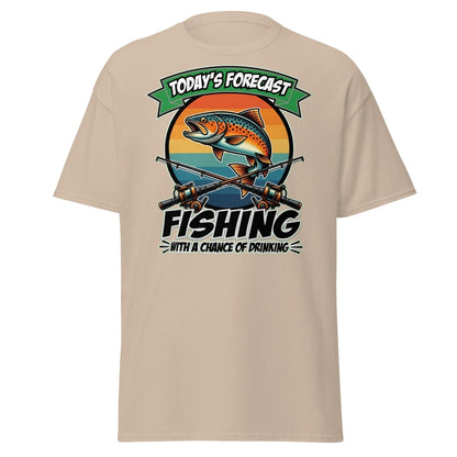 Fishing With A Chance Of Drinking T-Shirt - Funny Fisherman Tee - Sand - TeeRipple