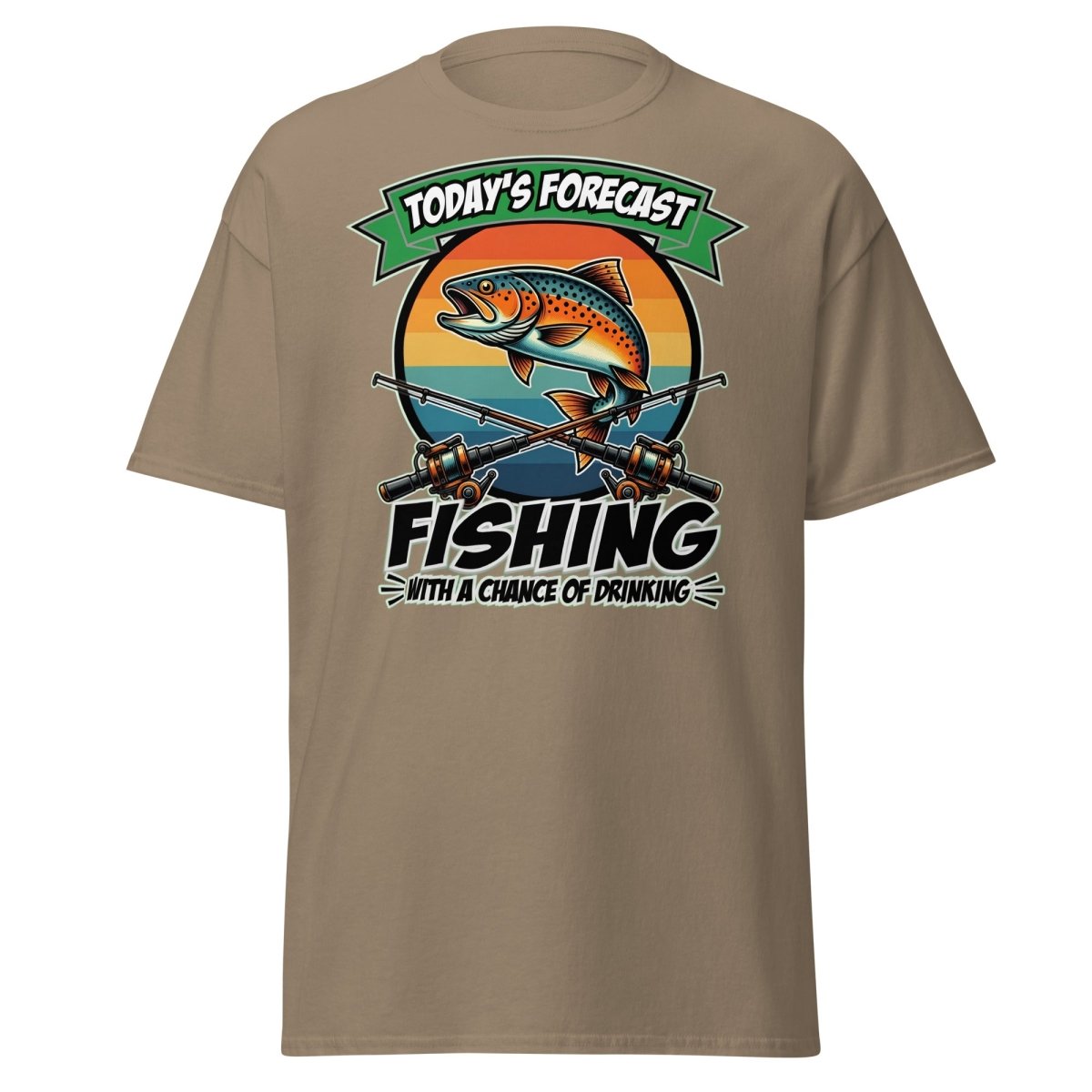 Fishing With A Chance Of Drinking T-Shirt - Funny Fisherman Tee - Brown Savana - TeeRipple