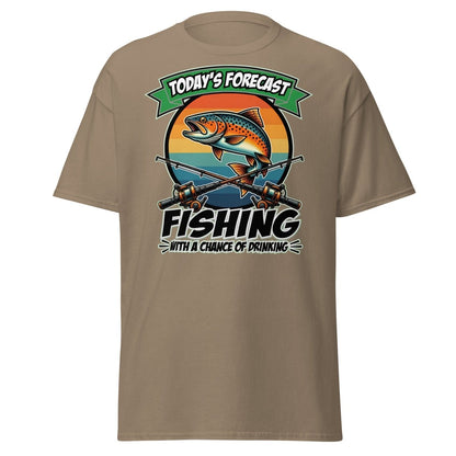Fishing With A Chance Of Drinking T-Shirt - Funny Fisherman Tee - Brown Savana - TeeRipple