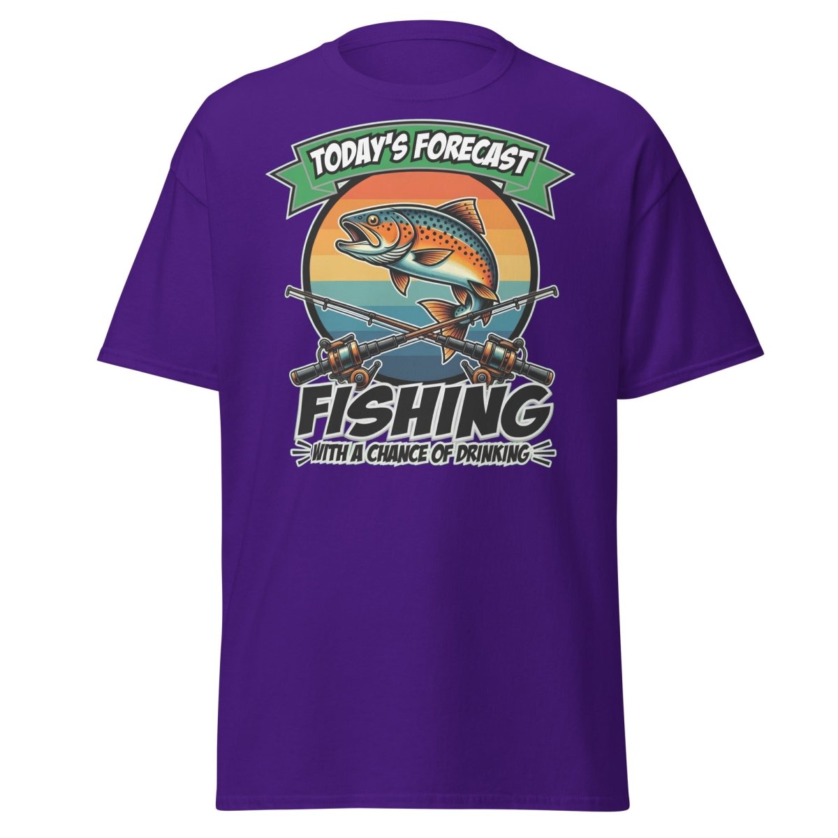 Fishing With A Chance Of Drinking T-Shirt - Funny Fisherman Tee - Purple - TeeRipple