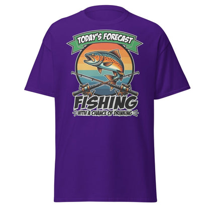 Fishing With A Chance Of Drinking T-Shirt - Funny Fisherman Tee - Purple - TeeRipple