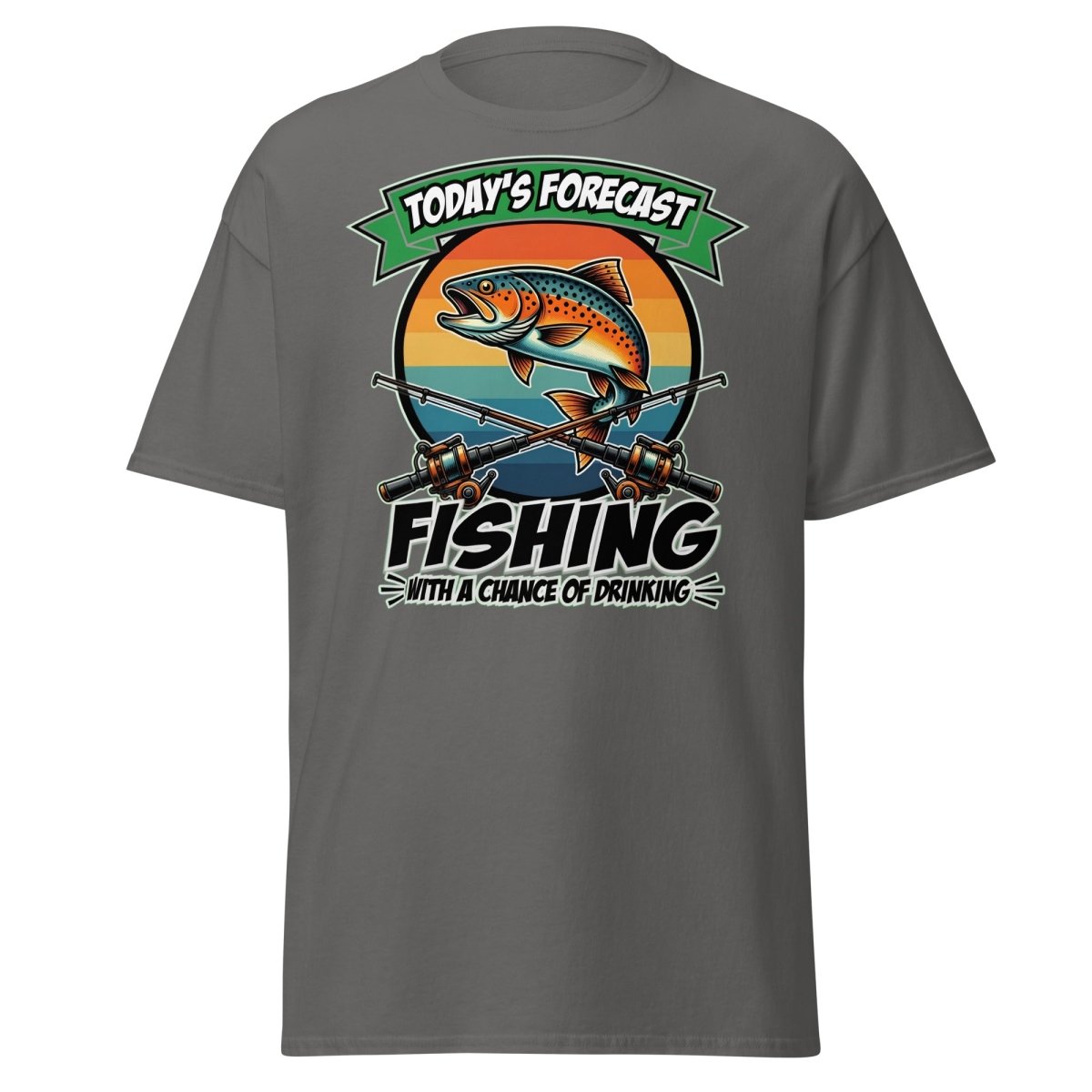 Fishing With A Chance Of Drinking T-Shirt - Funny Fisherman Tee - Charcoal - TeeRipple