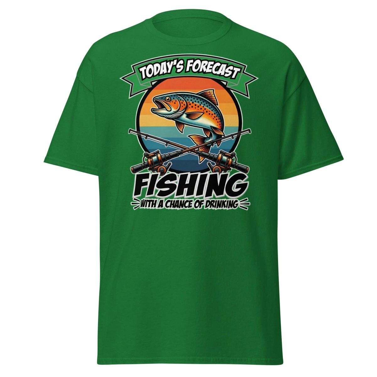 Fishing With A Chance Of Drinking T-Shirt - Funny Fisherman Tee - Turf Green - TeeRipple