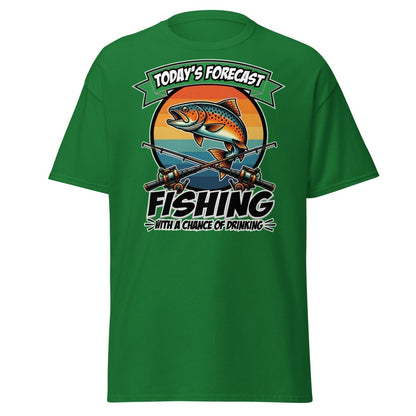 Fishing With A Chance Of Drinking T-Shirt - Funny Fisherman Tee - Turf Green - TeeRipple