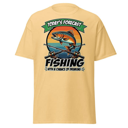Fishing With A Chance Of Drinking T-Shirt - Funny Fisherman Tee - Yellow Haze - TeeRipple