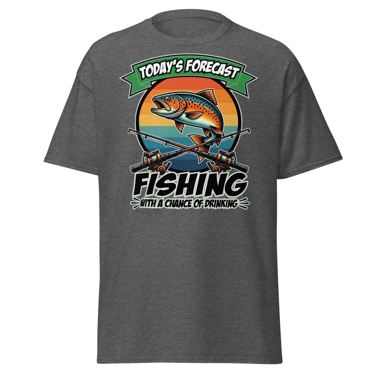 Fishing With A Chance Of Drinking T-Shirt - Funny Fisherman Tee - Dark Heather - TeeRipple
