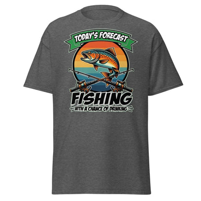 Fishing With A Chance Of Drinking T-Shirt - Funny Fisherman Tee - Dark Heather - TeeRipple